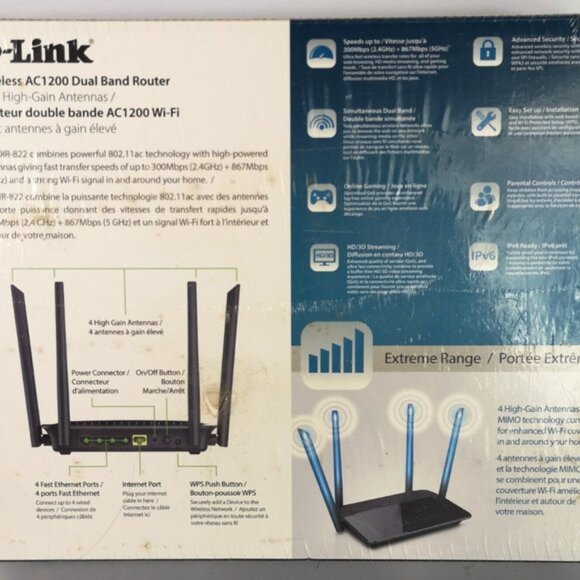 D-LINK Wireless AC1200 DIR-822 Dual Band Router with High-Gain Antennas SEALED - Picture 2 of 4
